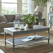 Grey coffee table in a bright living room