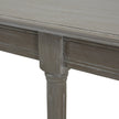 Close-up of the grey table top edge and leg