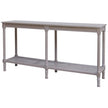 Serene large grey console table with rattan shelf on white