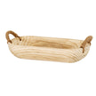 Larger wooden tray with rope handles, side view