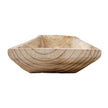 End view of a carved wooden tray showing the hollowed centre