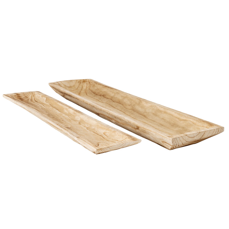 Two long wooden trays from above