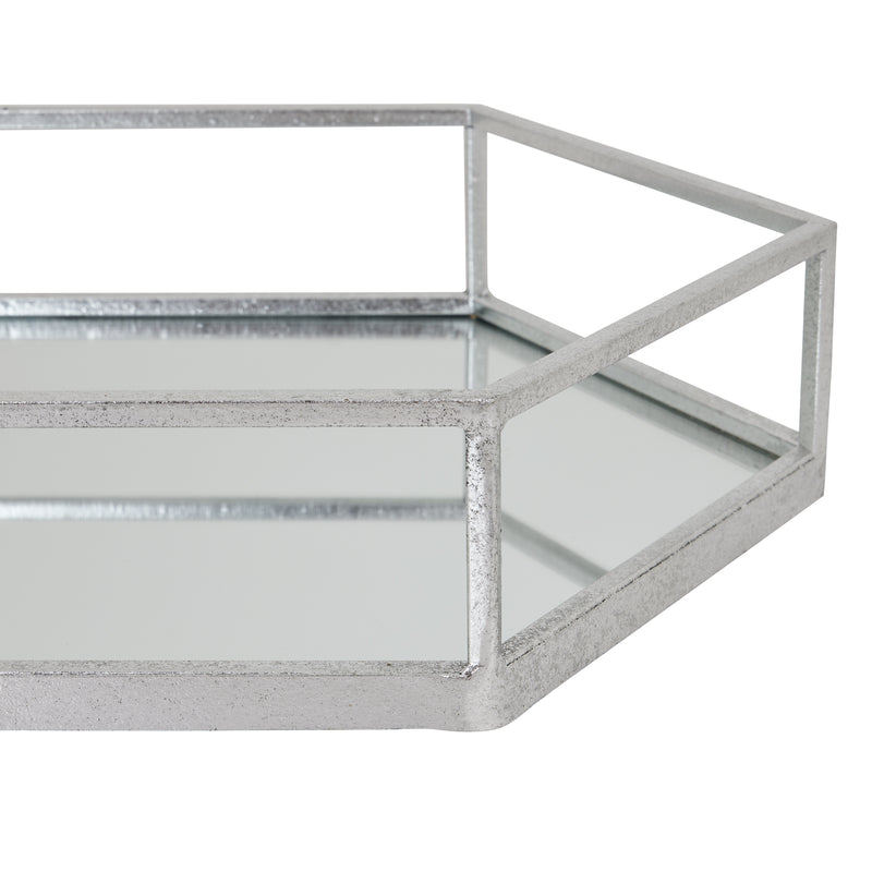 Close-up of the silver frame and mirrored base