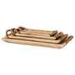 Set of four wooden trays with rope handles, stacked