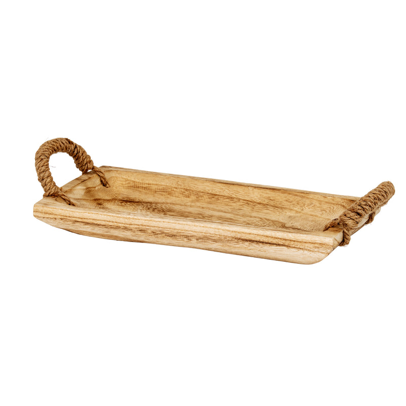 Single wooden tray with rope handles