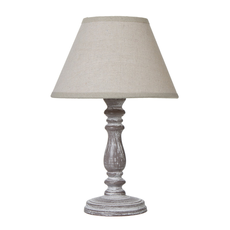 Setia grey-washed column table lamp with linen shade