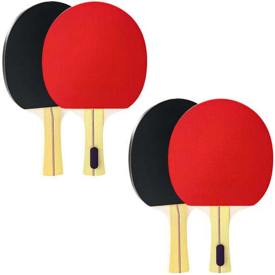 Black and red portable table tennis set with four bats, eight balls and padded storage case