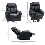 Power Lift Chair Recliner for Elderly, Electric Recliner Chair, Overstuffed Faux Leather Riser and Reclining Armchair with Remote Control, Side Pockets, for Living Room, Black