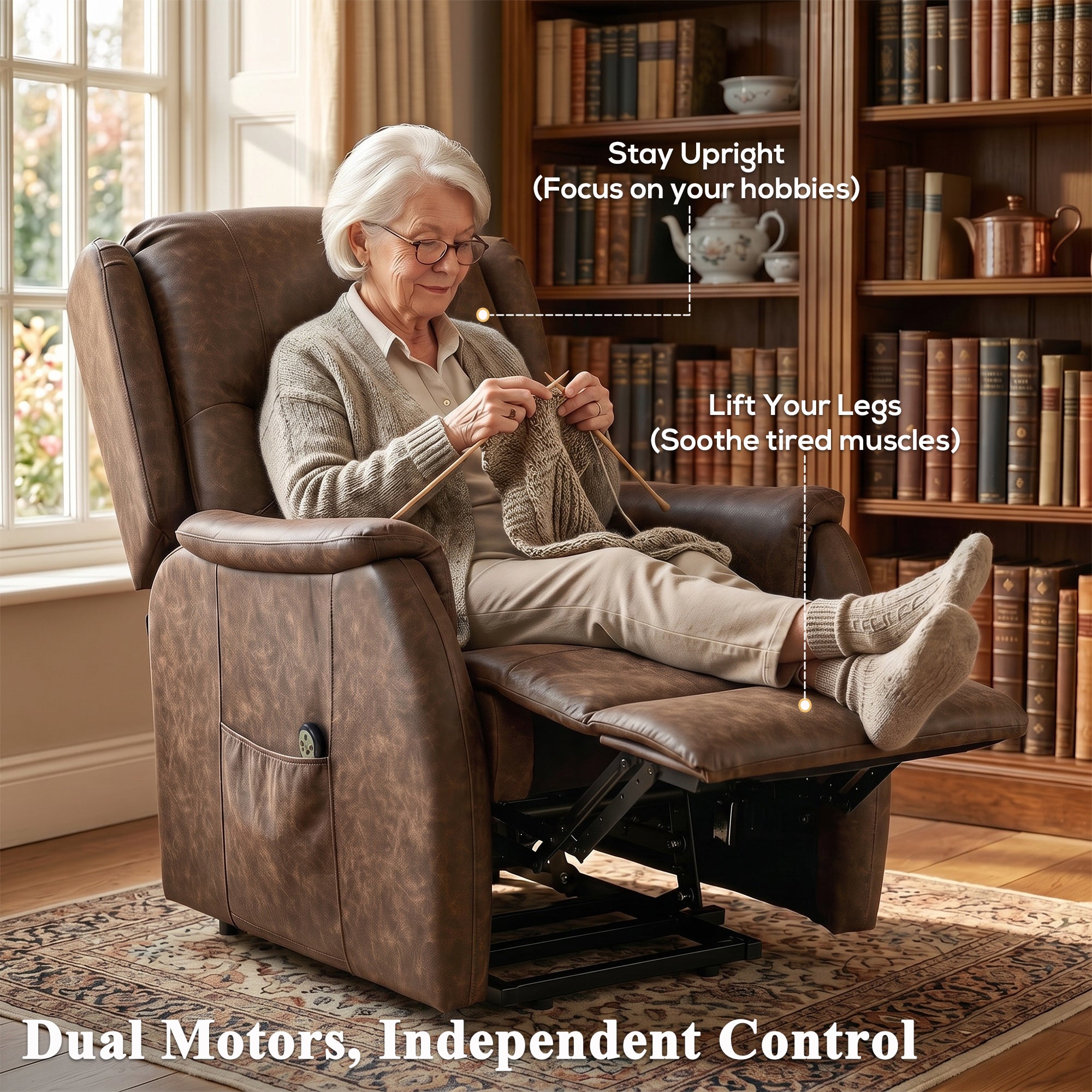 Power Lift Recliner Chair, Dual Motor Electric Lift Chair for Elderly with Remote Control, Brown