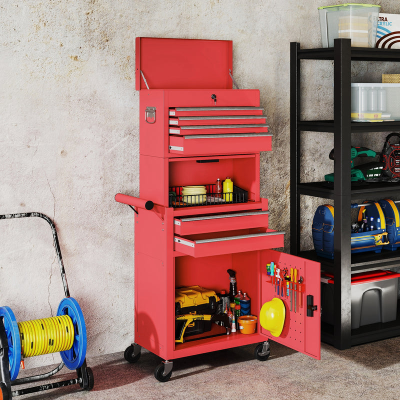 Three-Part Locking Steel Tool Chest on Wheels – Red – image 2 of 9