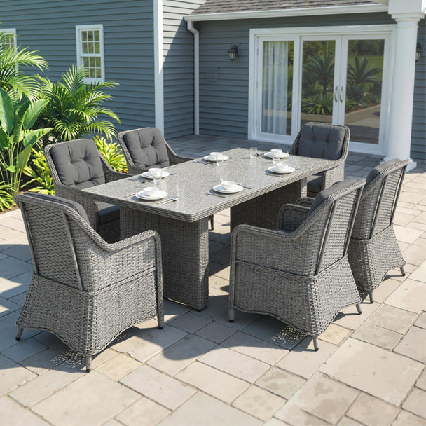6-seater rattan dining set 200 cm – image 2