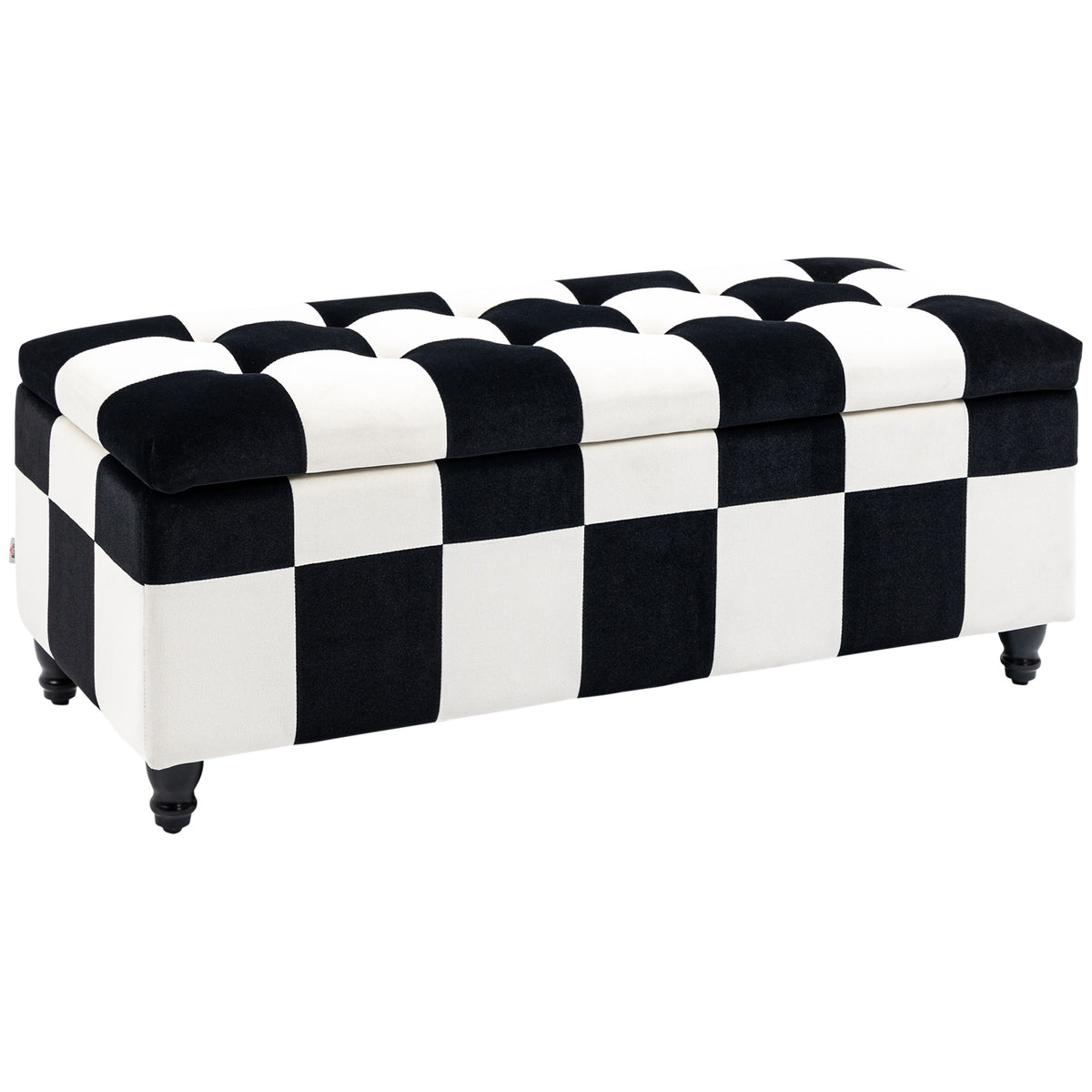 114 cm Velvet Storage Bench with Wooden Legs – White & Black