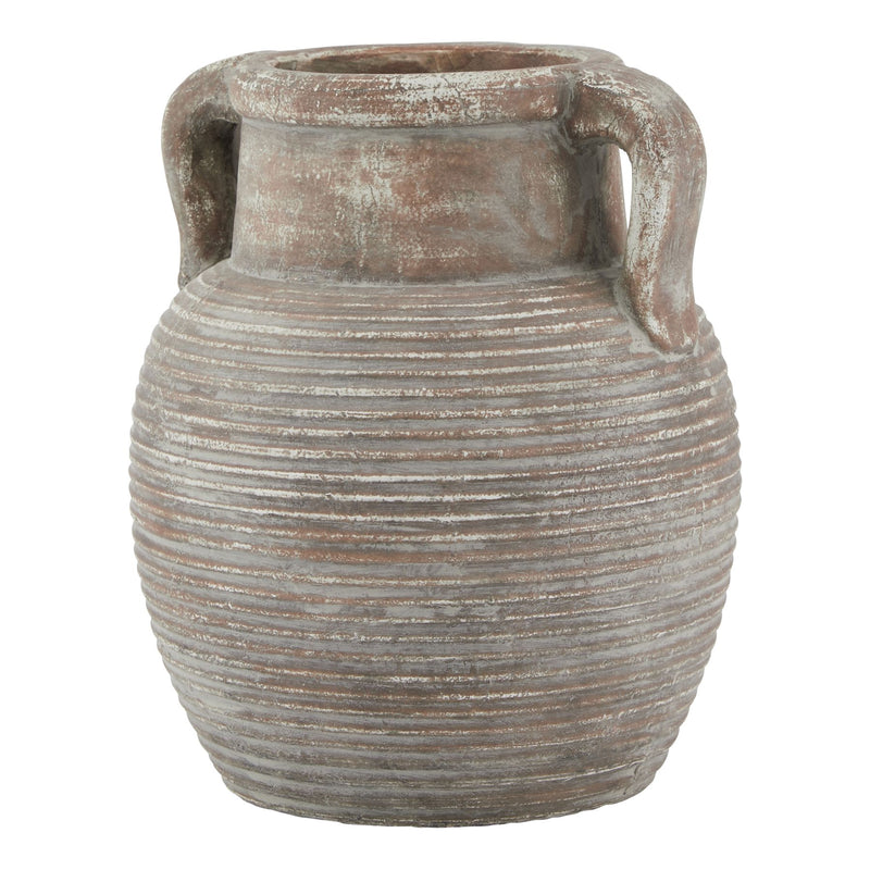 Siena brown ribbed amphora pot with handles, front view
