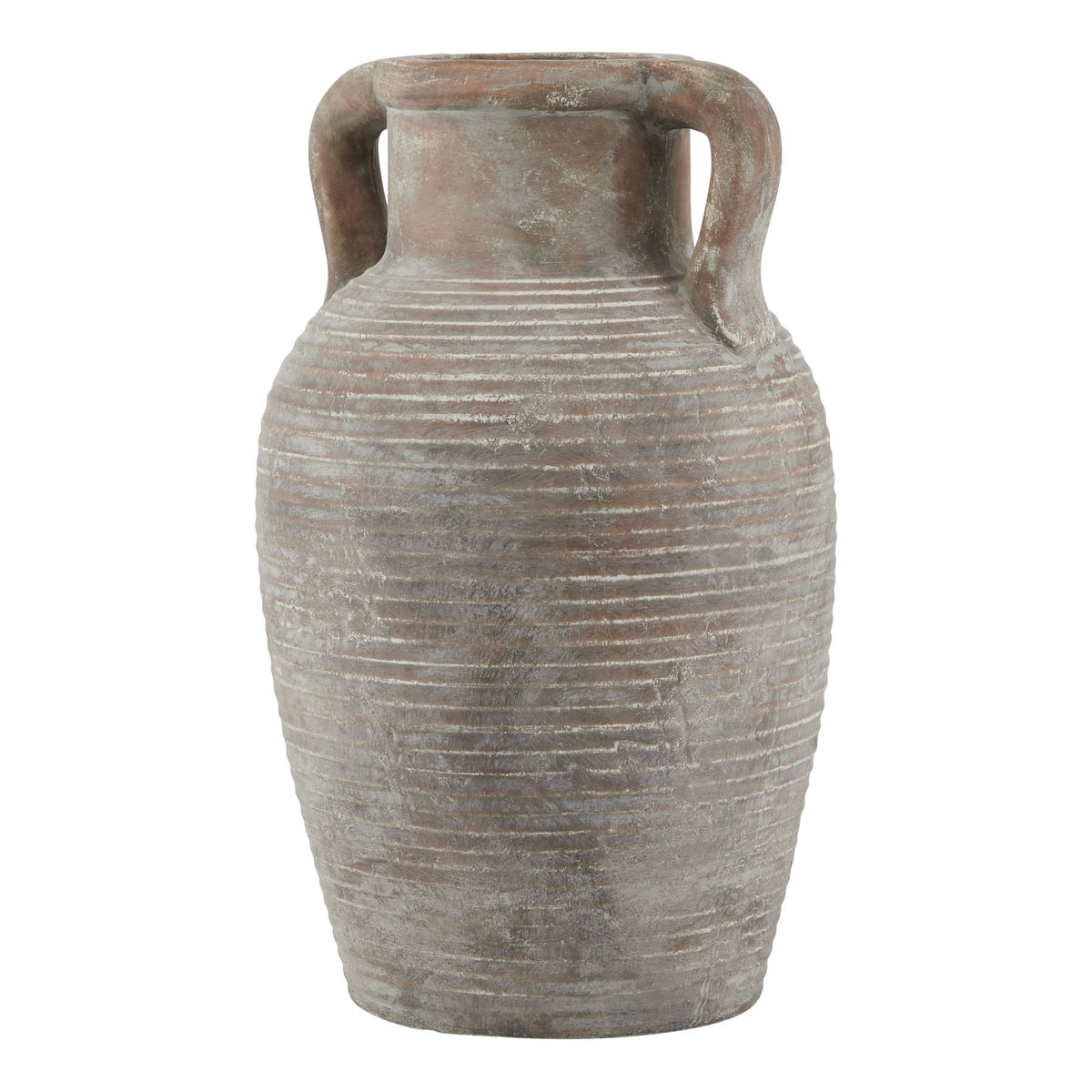 Siena large brown ribbed amphora pot with handles, front view