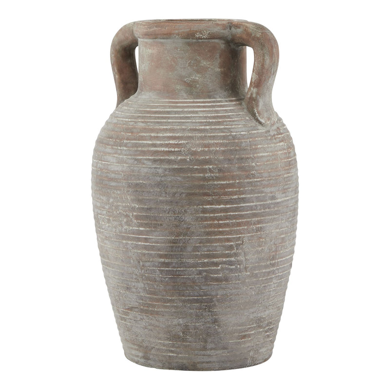 Siena large brown ribbed amphora pot with handles, front view