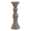 Siena rustic brown ceramic column candle holder, front view