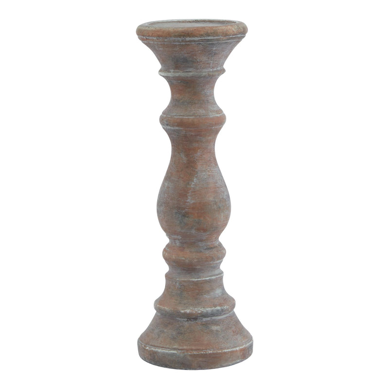 Siena rustic brown ceramic column candle holder, front view