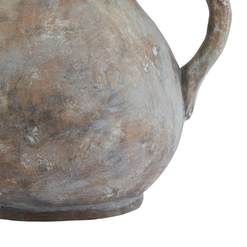 Close-up of the weathered brown and grey finish