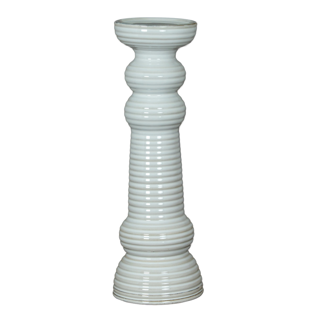 Sile large ribbed ceramic pillar candle holder on white