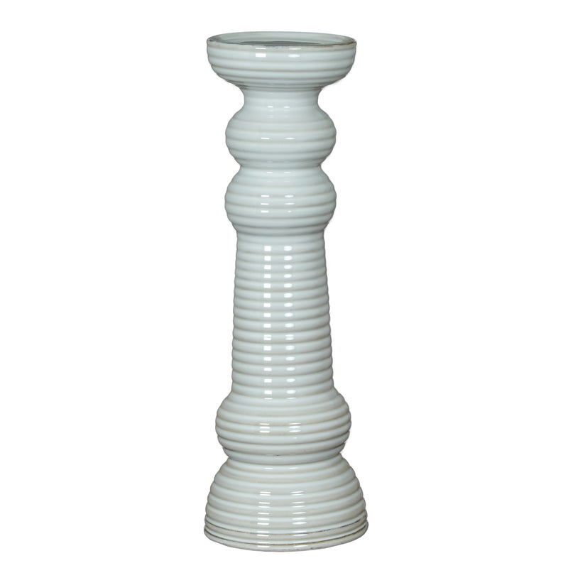 Sile large ribbed ceramic pillar candle holder on white