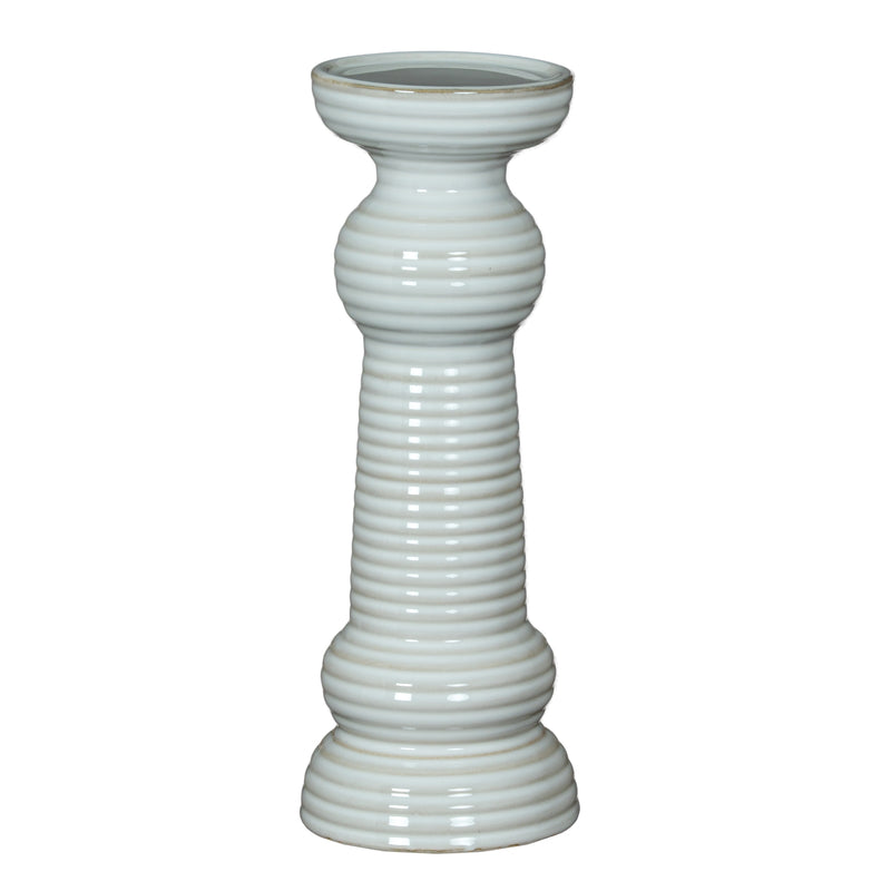 Sile medium ribbed ceramic pillar candle holder on white