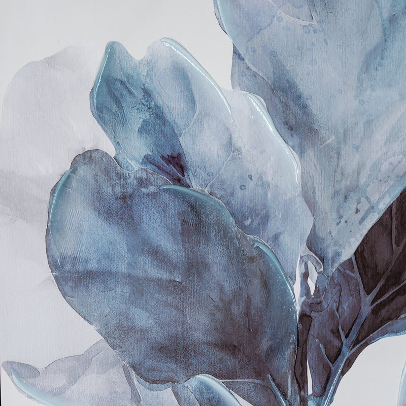 Close-up of the layered blue and plum leaves