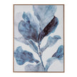Silva blue leaf hand-painted canvas in a slim wood-tone frame, front view