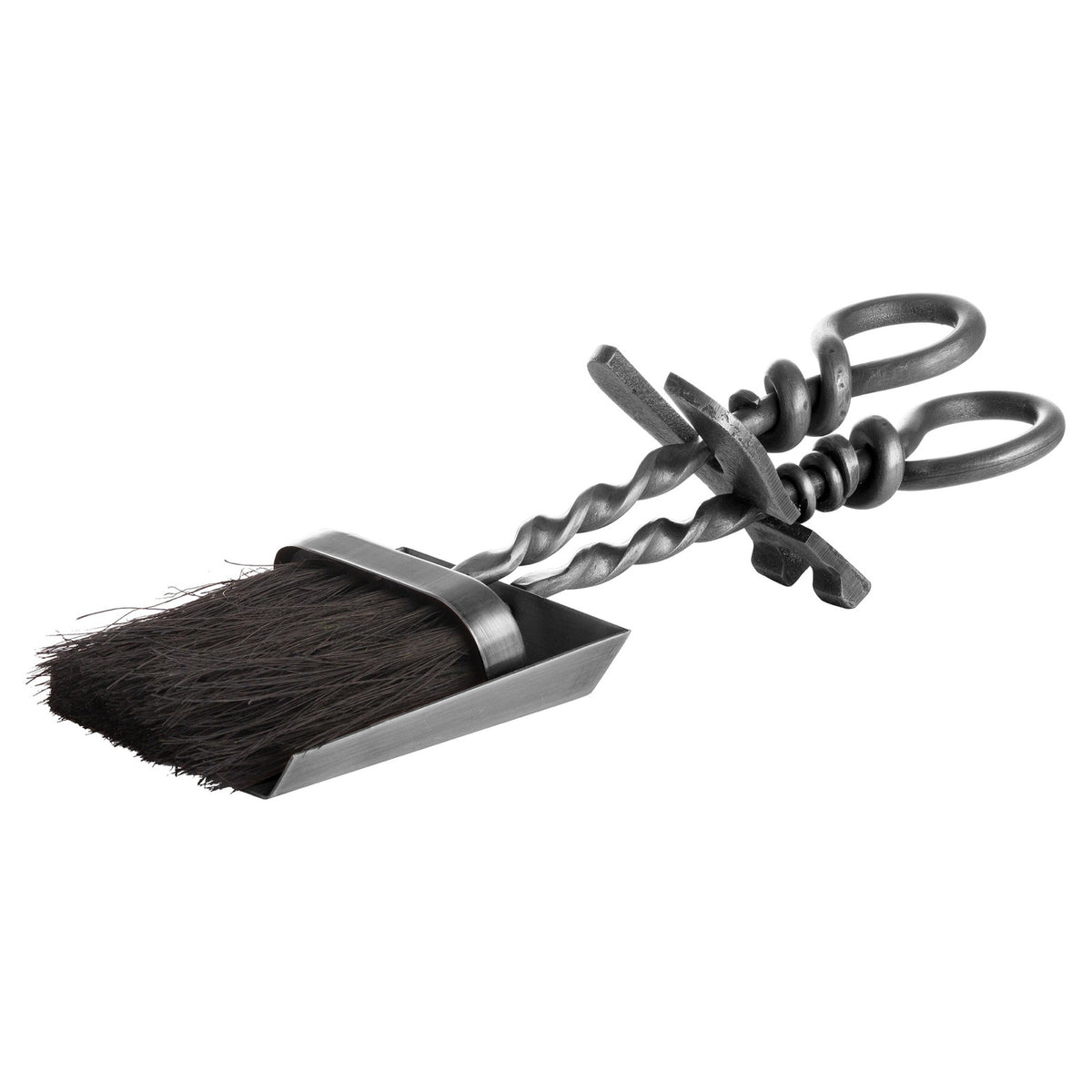 Silver hearth tidy set with twisted loop handles