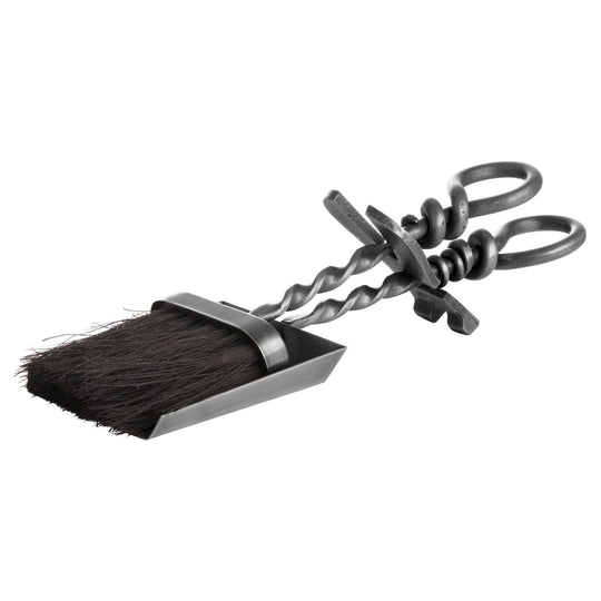 Silver hearth tidy set with twisted loop handles