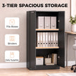 HOMCOM 120 cm Tall Storage Cabinet Cupboard, 3-Tier File Organiser Wooden Filing Cabinet, Black – view 5