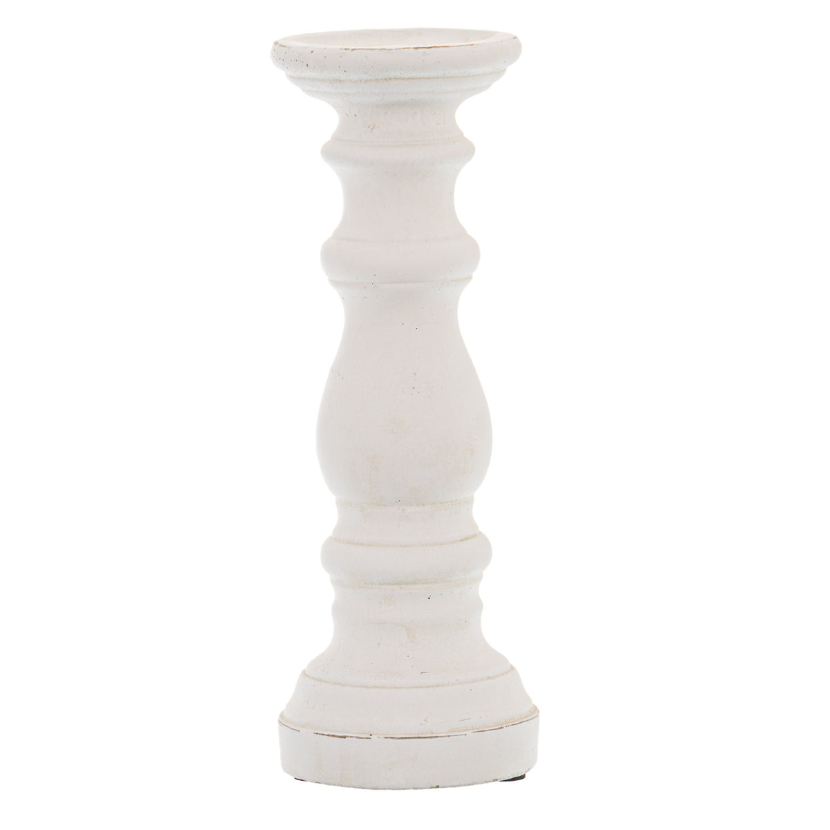 Slim matt white ceramic column candle holder, front view