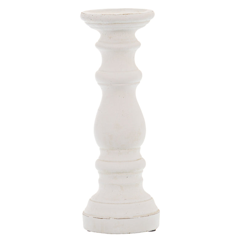 Slim matt white ceramic column candle holder, front view
