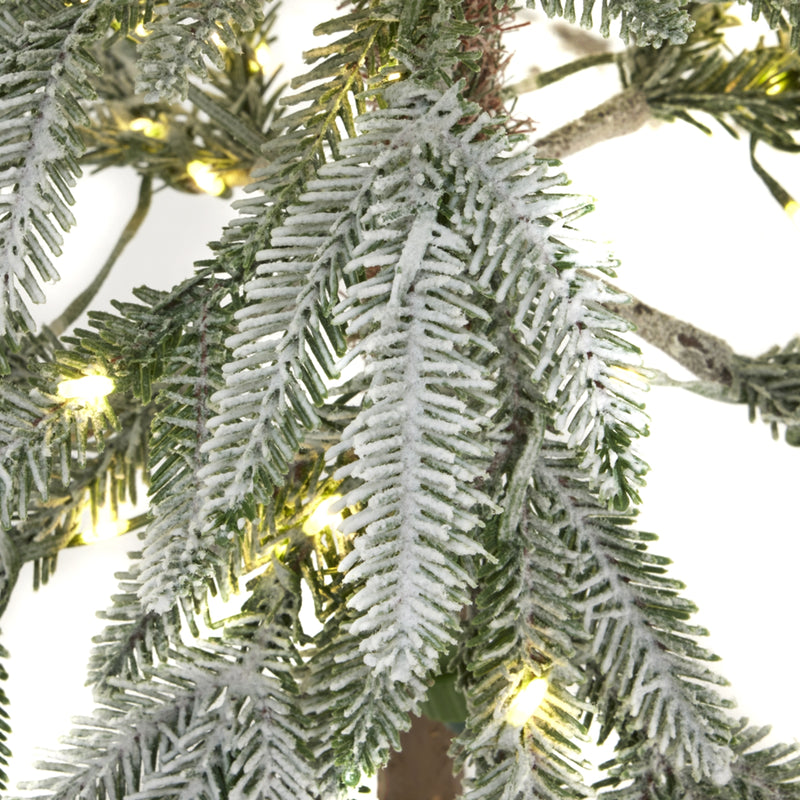 close-up of the frosted branches and LED lights