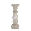 Slim stone-effect ceramic column candle holder, front view