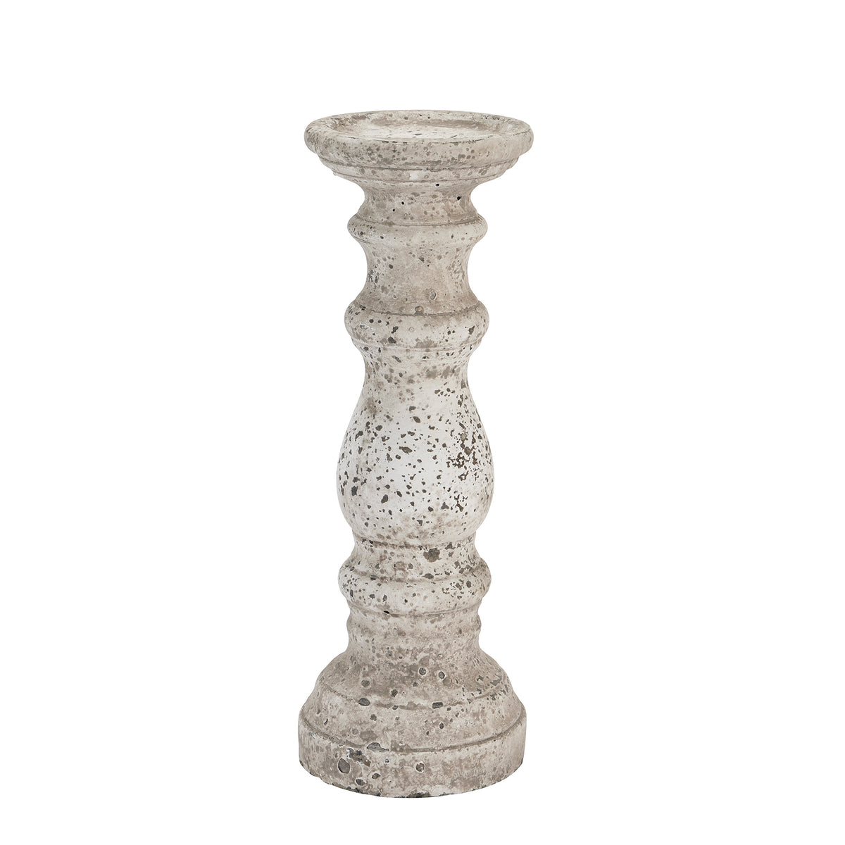 Slim stone-effect ceramic column candle holder, front view