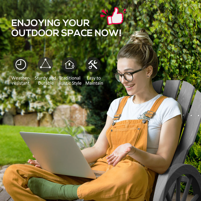 Outsunny Wooden Adirondack Rocking Chair Reclining Armchair Garden Furniture Patio Porch Rocker - Grey – view 5