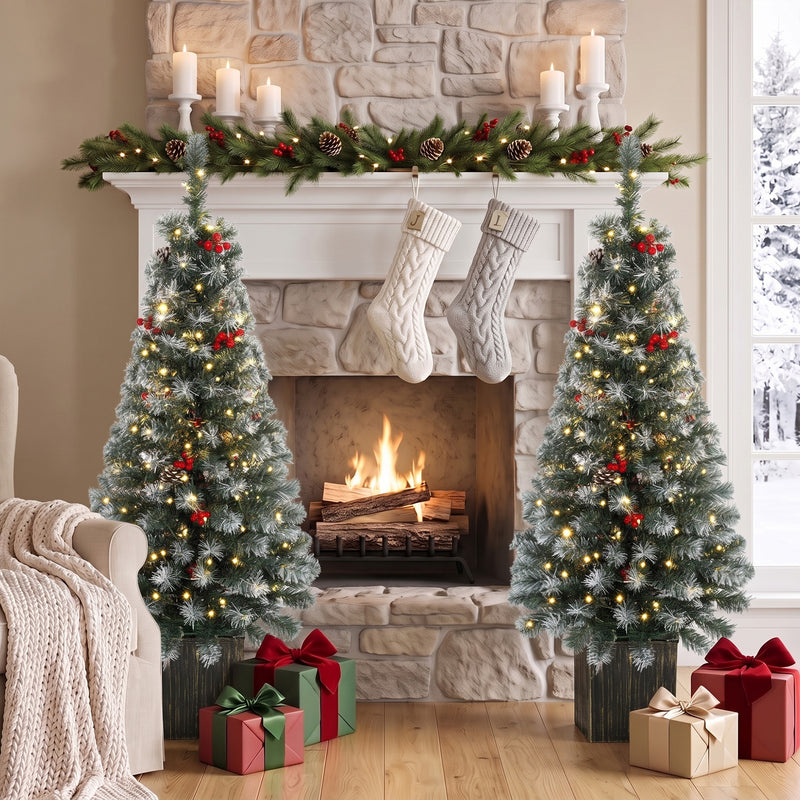Set of 2 pre-lit snowy pencil trees – image 2