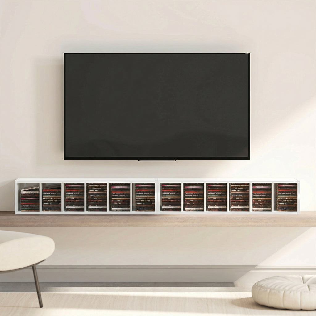 Set of 2 CD Media Display Shelf Unit Tower Rack with Adjustable Shelves, High Gloss White