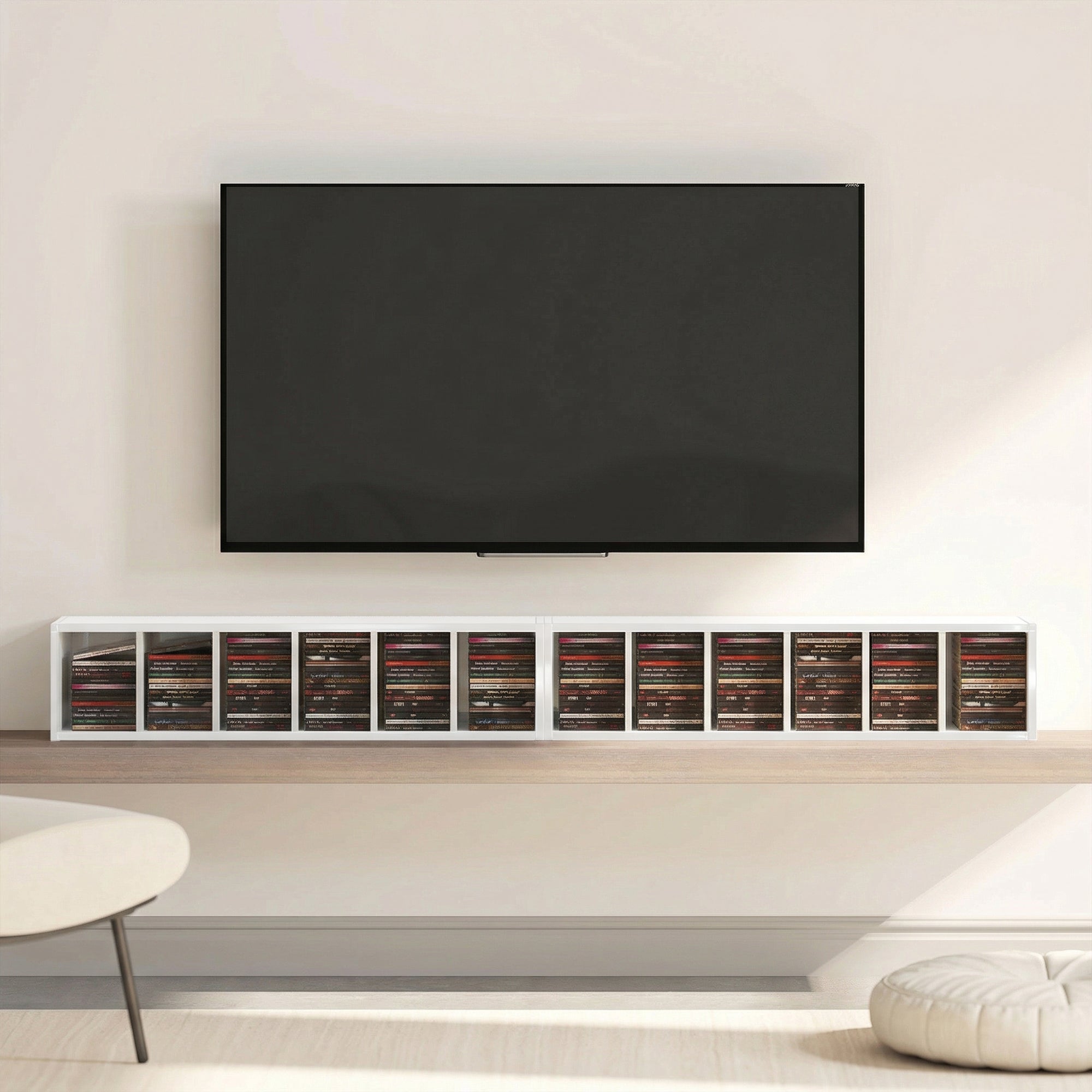 Set of 2 CD Media Display Shelf Unit Tower Rack with Adjustable Shelves, High Gloss White