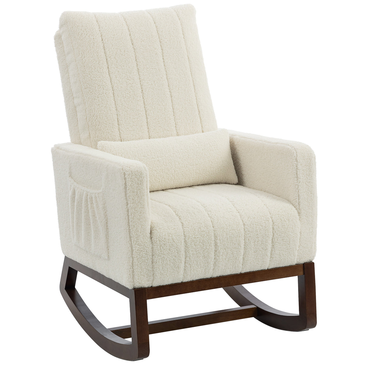 High-Back Rocking Chair with Lumbar Pillow – Cream