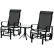 Outsunny 3 Pieces Garden Gliding Chair Set, Metal Frame 2 Single Armchair Swing Seater and 1 Glass Top Coffee Table w/