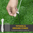 Ground stakes and tether ropes for securing the inflatable