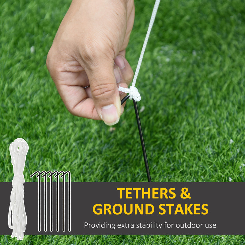Ground stakes and tether ropes for securing the inflatable