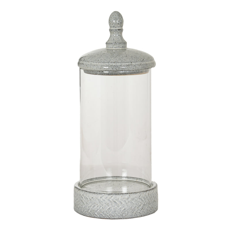 Sona large glass hurricane lantern with ceramic lid on white