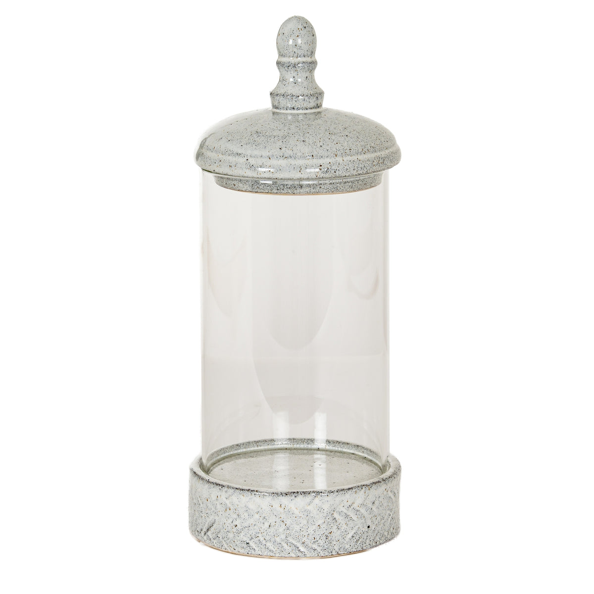 Sona medium glass hurricane lantern with ceramic lid on white