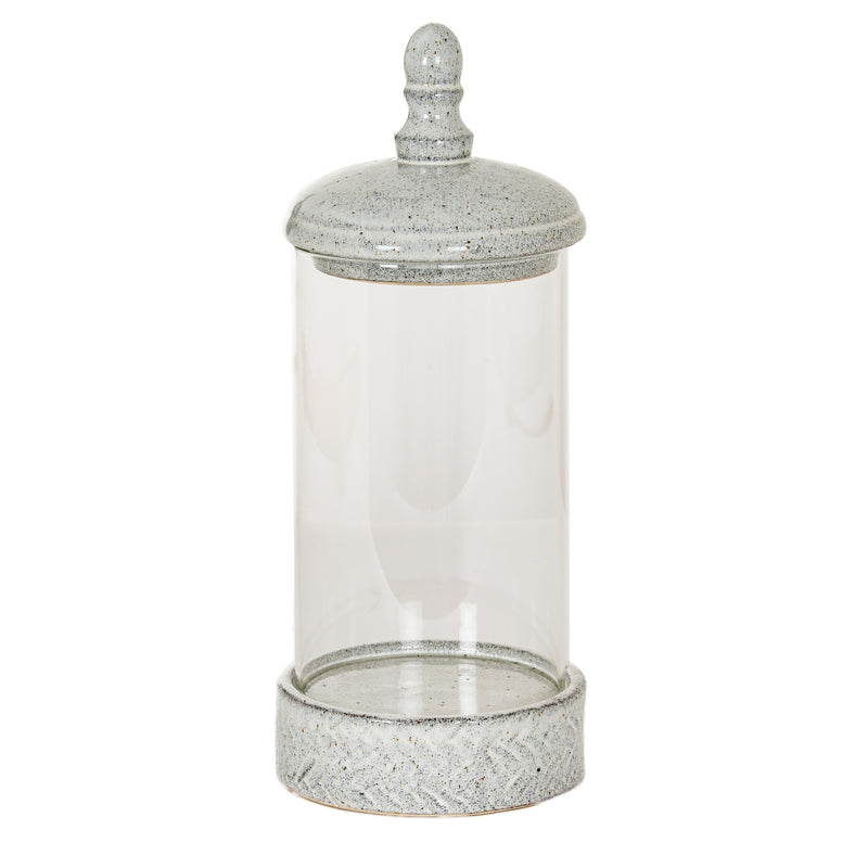 Sona medium glass hurricane lantern with ceramic lid on white