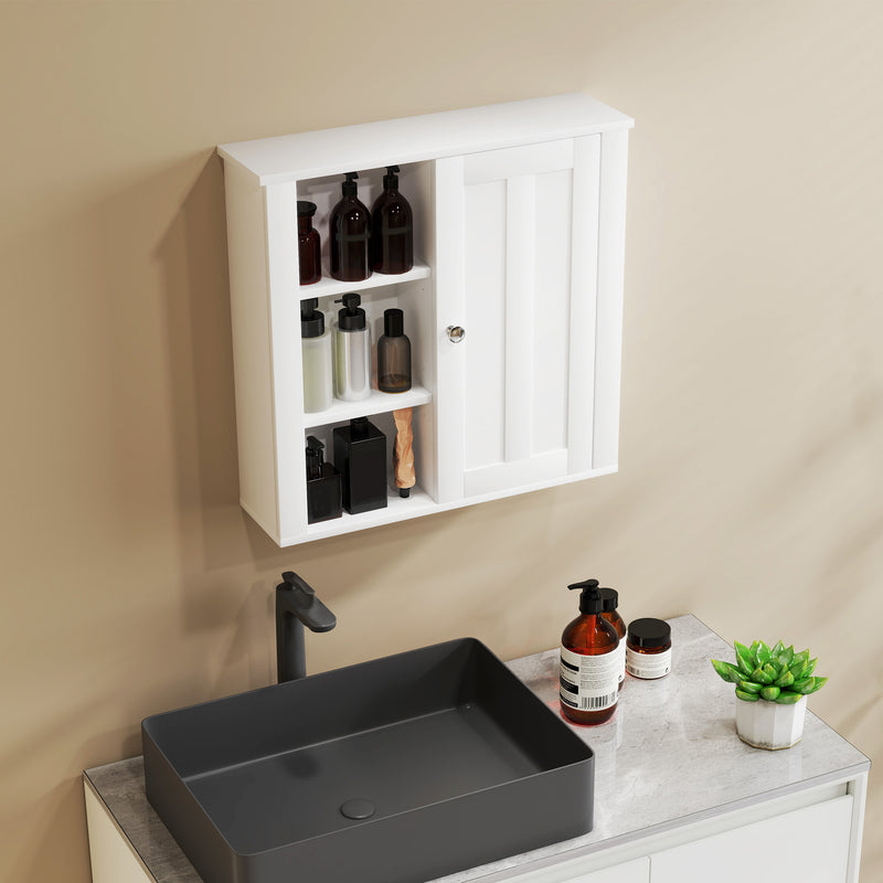 White wall bathroom cabinet with side shelves – image 8