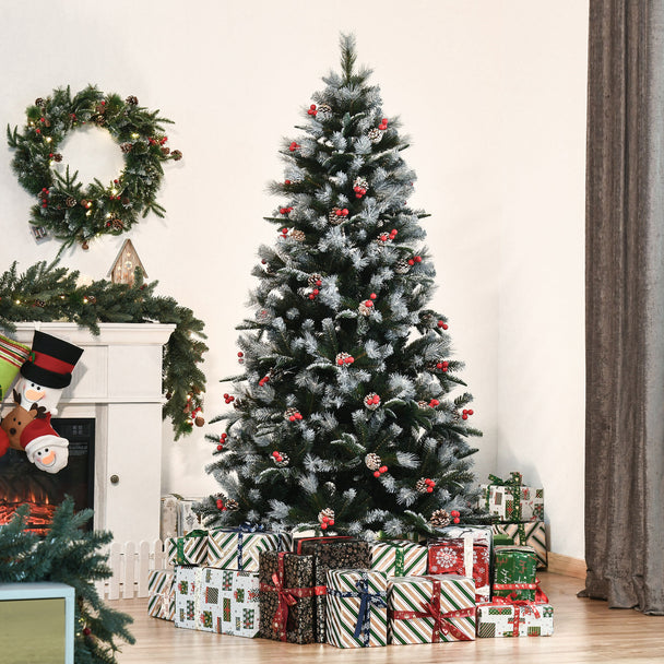 6ft snow-dipped tree with berries and pine cones – image 2