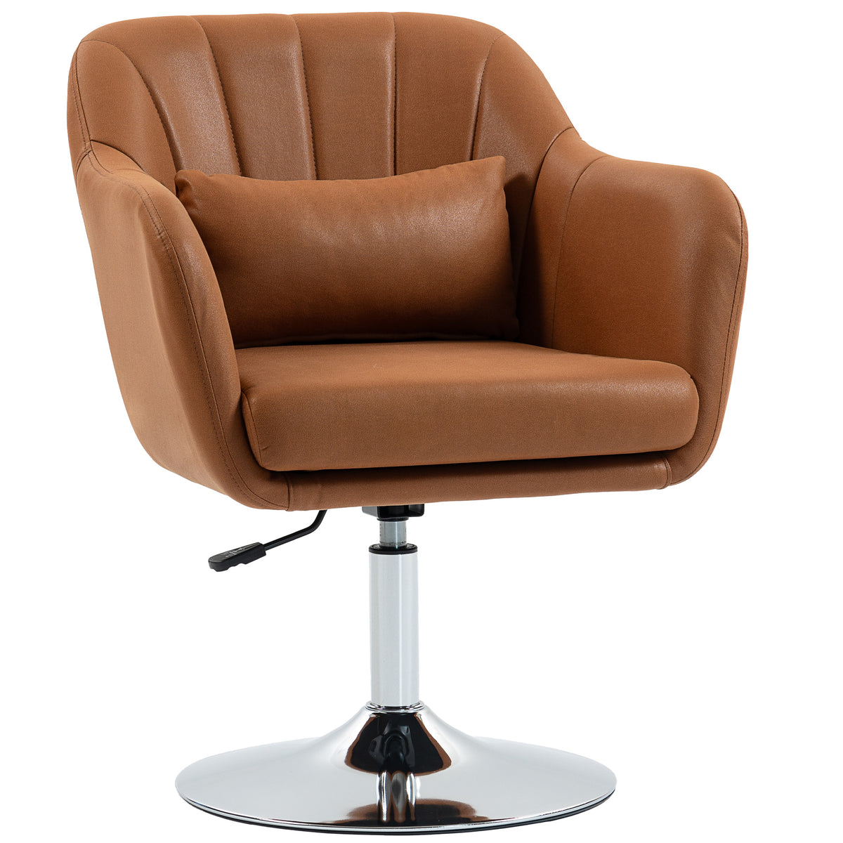 Height-Adjustable Swivel Accent Chair with Lumbar Cushion – Brown