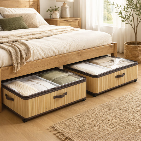 HOMCOM 72L Under Bed Storage with Wheels Pack of 2, Underbed Storage Box with Clear Lid Cover and Reinforced Handle – view 2